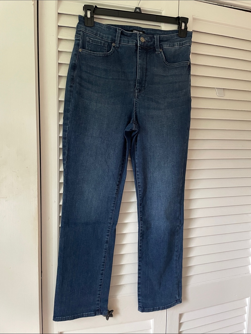 NYDJ  Curves 360 Women's Straight Leg Jeans in Medium Wash Blue Denim